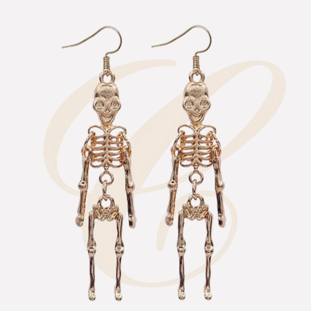 🎃 Gold Skeleton Halloween Earrings NEW